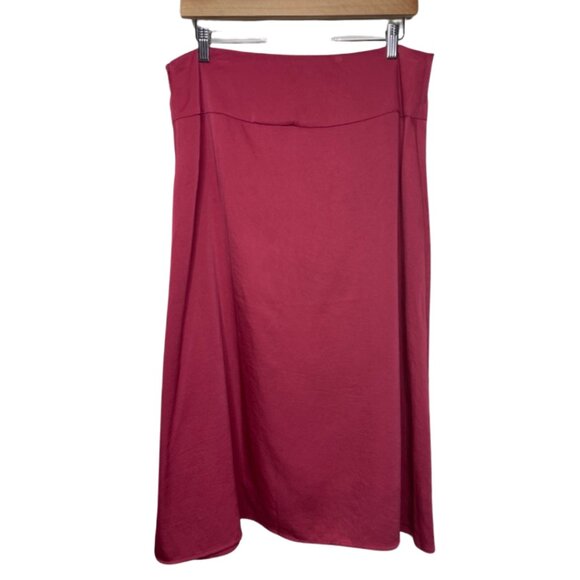 EXPRESS | Hot Pink Satin Style Knee Length Side Slit Skirt | Size L - Picture 3 of 9